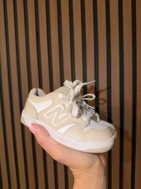 New Balance Kids Beige & White Leather Sneaker